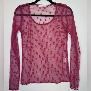 Myrine Pink polka dot mesh Sheer Long Sleeve top